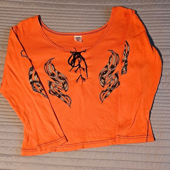 Tops - Orange Lace-Up Graphic Sexy Women's Top Vintage Bikeweek 2002
